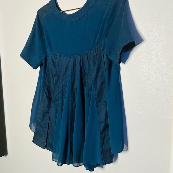 Moth Anthropology Blue Pleated Sheer Panels False Pockets Tunic Blouse size M - Picture 4 of 6
